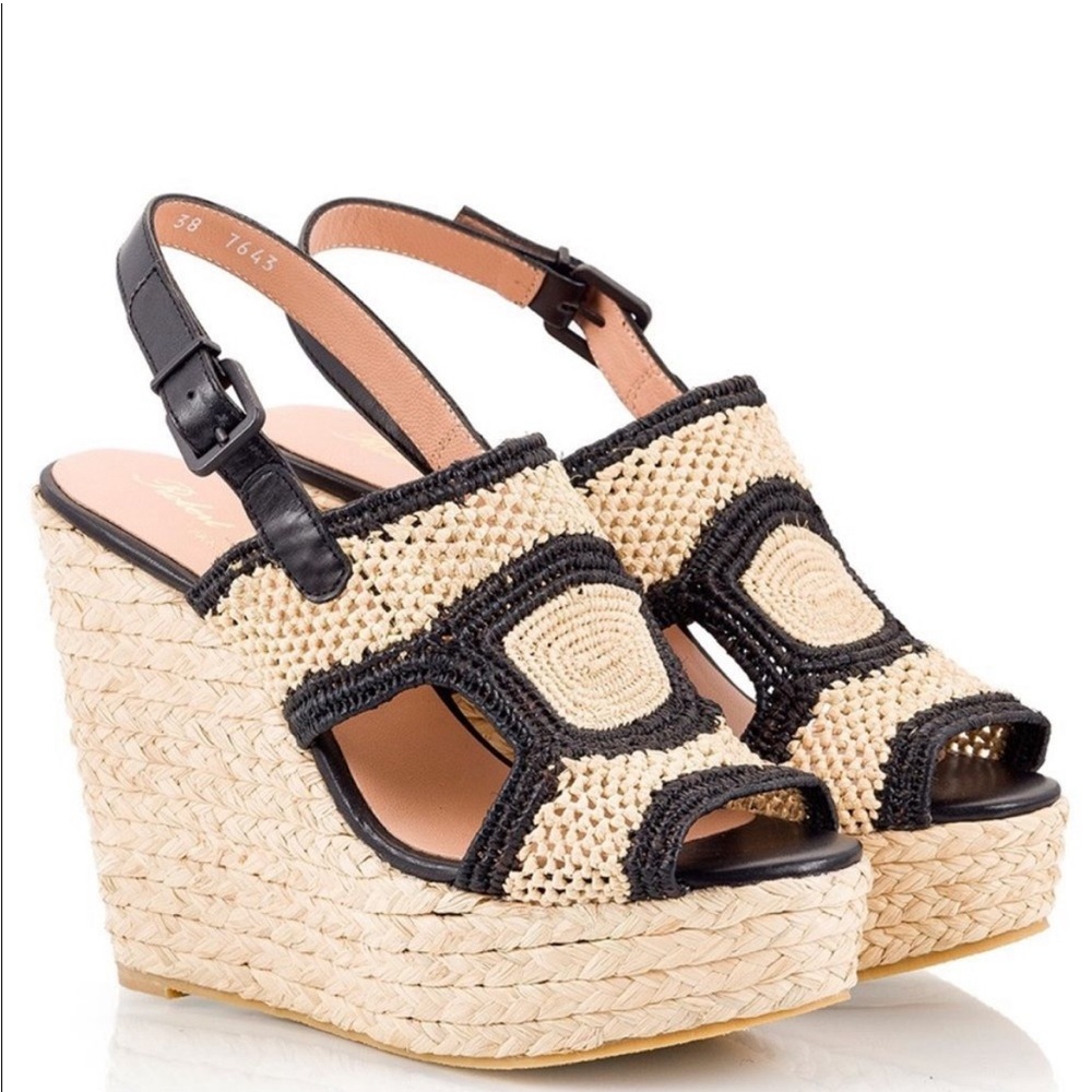 Robert Clergerie Woven Raffia Wedge Sandal